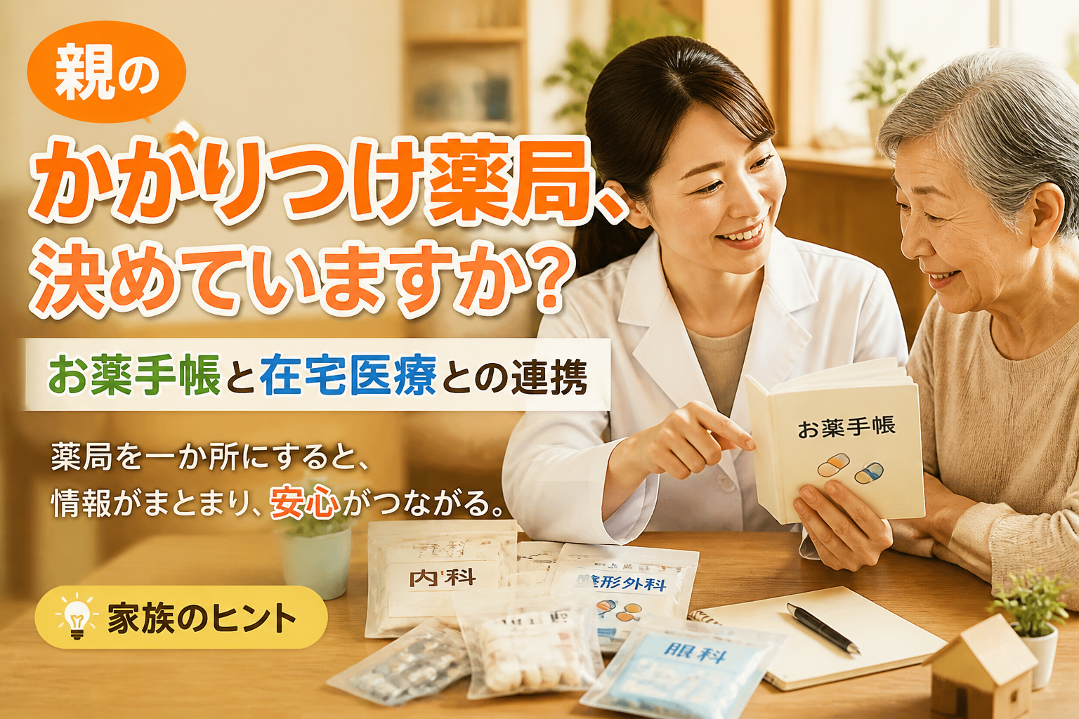 親のかかりつけ薬局、決めていますか？お薬手帳と在宅医療との連携