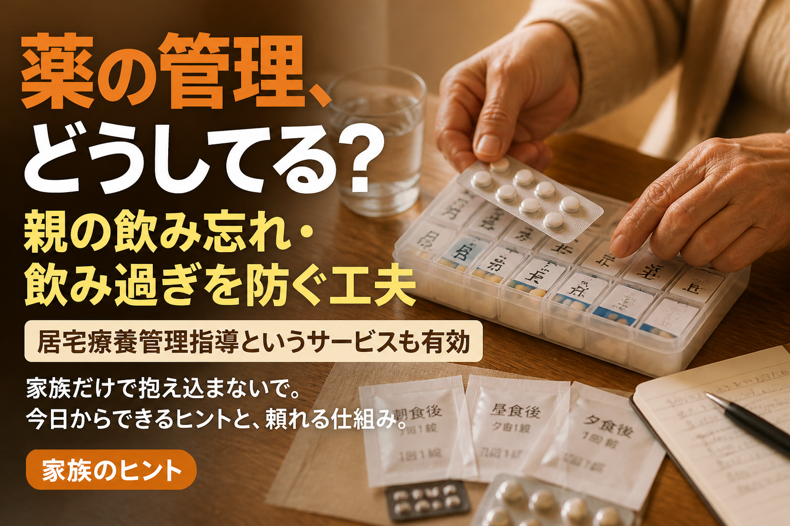 薬の管理、どうしてる？親の飲み忘れ・飲み過ぎを防ぐ工夫　居宅療養管理指導というサービスも有効