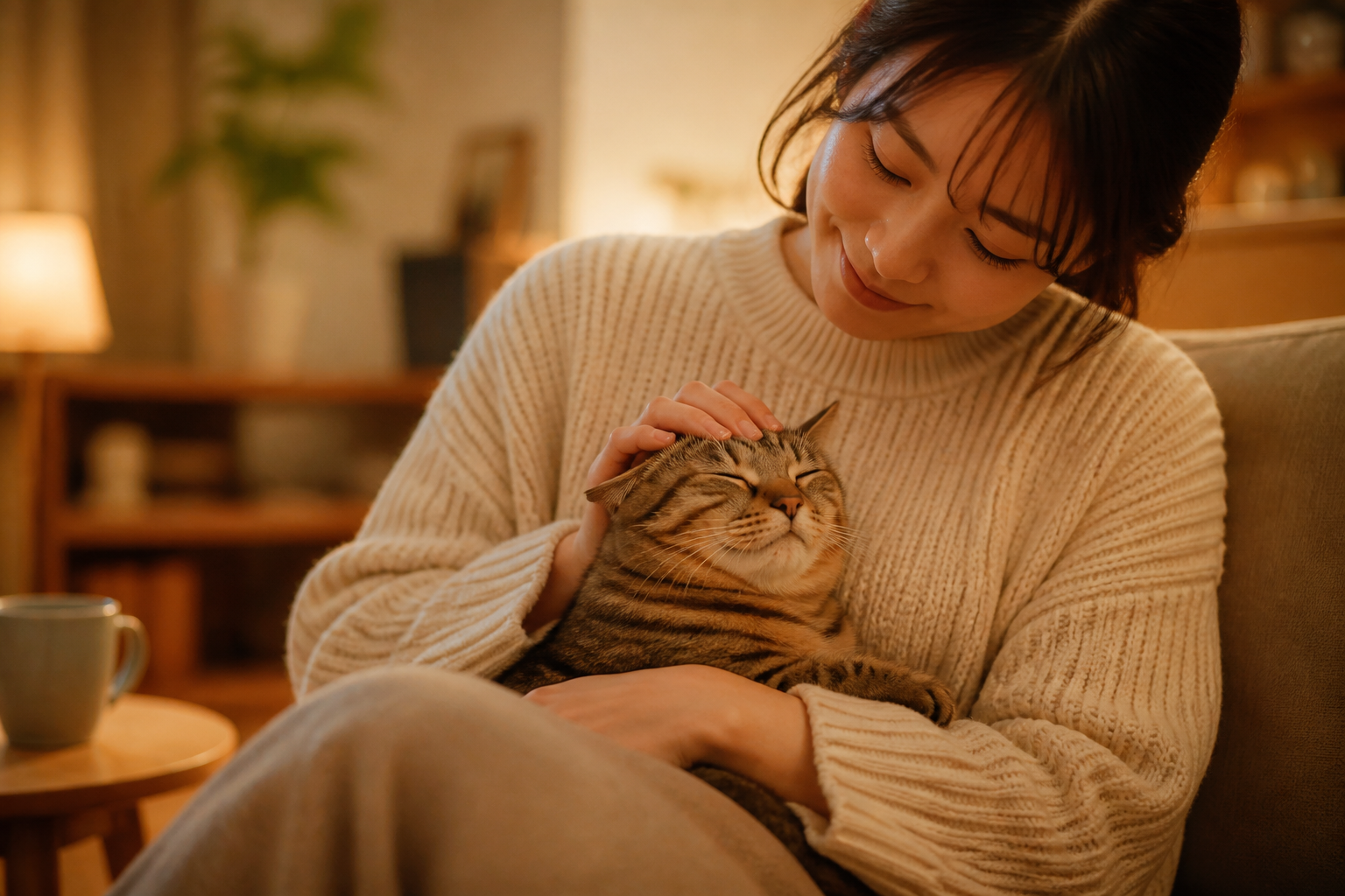 ②膝に乗ってゴロゴロ。あの音の心地よさ