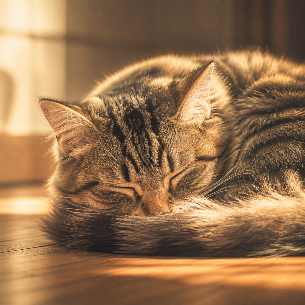 ひなたでまるくなって眠る猫の寝顔