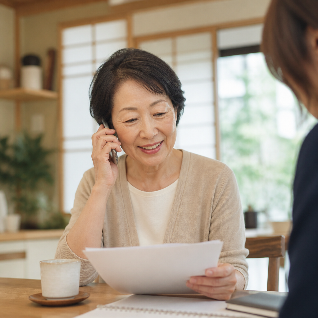 自治体の助成について調べる家族の様子