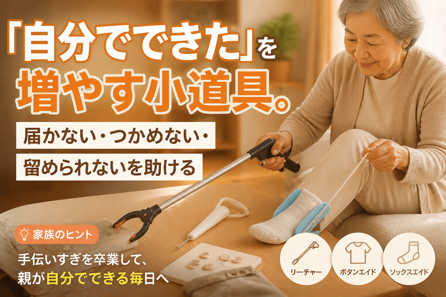 「自分でできた」を増やす小道具。届かない・つかめない・留められないを助ける