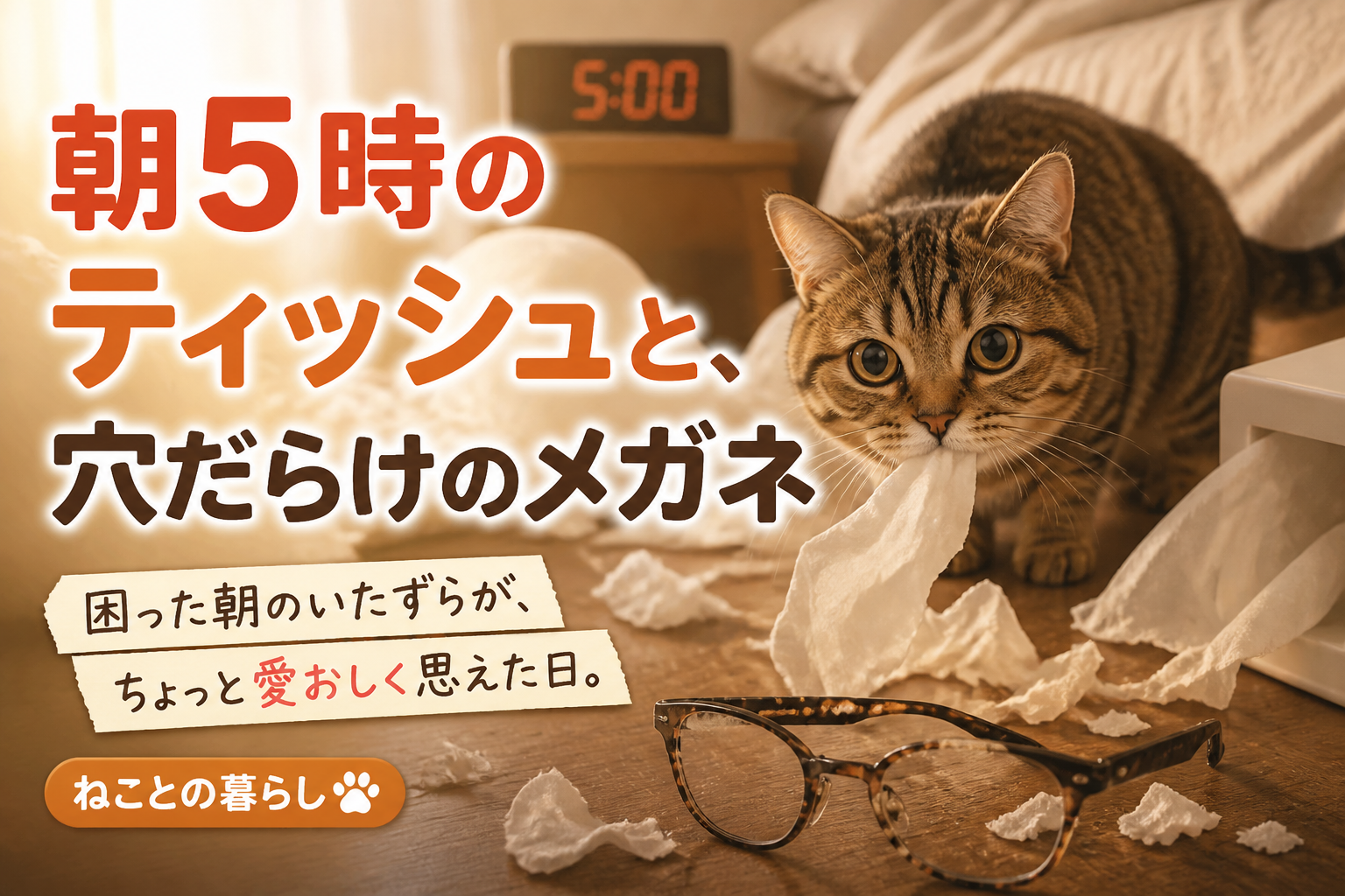 朝5時のティッシュと、穴だらけのメガネ