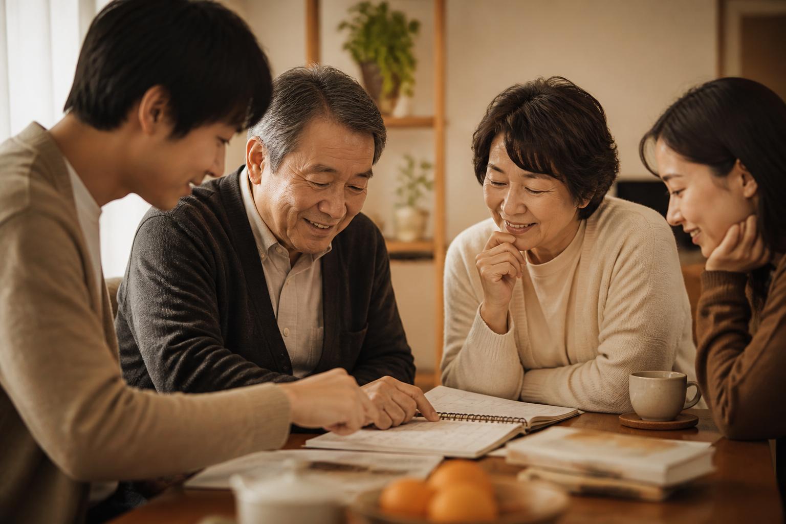 テーブルを囲んで話す人たち
